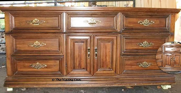picture of an old dresser with its original finish and hardware
