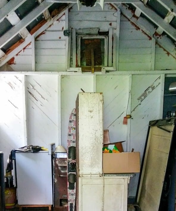 close up of she-shed interior before makeover